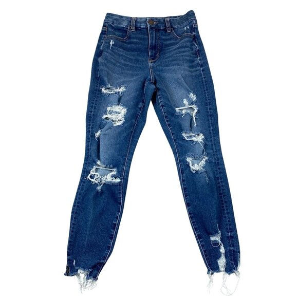 American Eagle Womens Jeans 4 Short Distressed High Rise Skinny Jeggings Blue - Picture 1 of 16